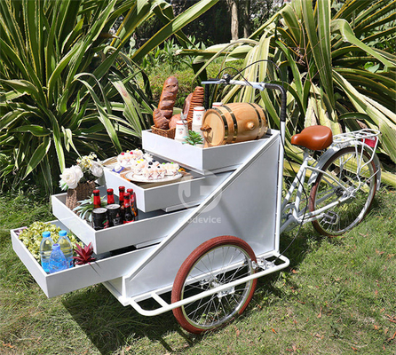 Chariot de vente de nourriture en plein air avec matière première de soja et vélo électrique à trois roues