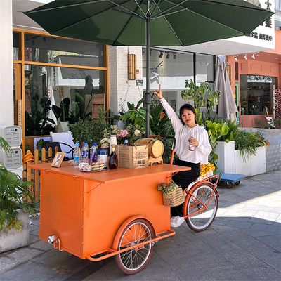 300 kg de vélo alimentaire 3 roues Hot Dog Tricycle Cart avec table pliante pour le panier de fruits mobile