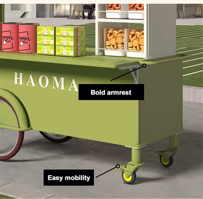 Couleurs hautement personnalisées Mini Pousse à la main de la rue Snack Vending Trolley Fast Food Stand Cart avec une grande capacité de stockage