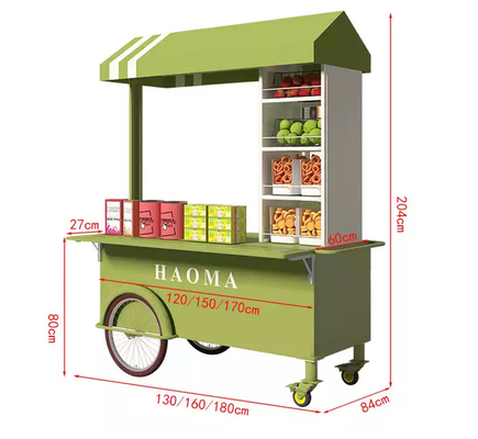 Couleurs hautement personnalisées Mini Pousse à la main de la rue Snack Vending Trolley Fast Food Stand Cart avec une grande capacité de stockage