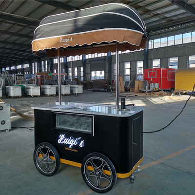 Italian Gelato Bike Chariot de crème glacée Mobile Push Popsicle vitrine congélateurs Chariot de vente pour la vente en plein air