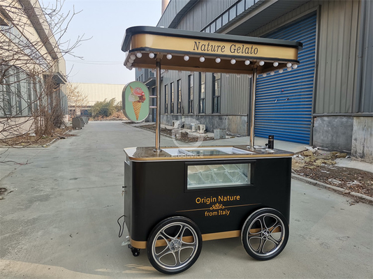 Gelato vitrine kiosque congélateurs à glaçons poussée à la main chariot d'affichage de crème glacée italienne
