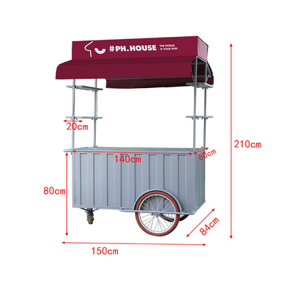 Voiture à glaces à tricycle café Solution commerciale mobile pour boissons et friandises