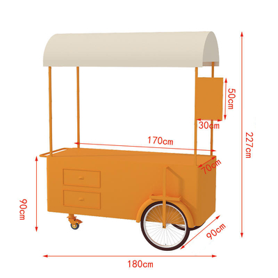 Chariot de poussée à la main pour la nourriture de rue 3 roues Chariot de chargement avec boîte de rangement pour la promotion de vente.