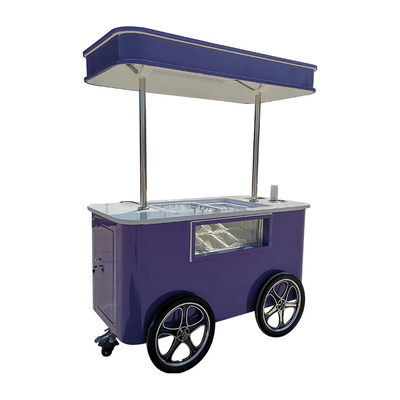 Chariot de poussée à main italien à glace mobile vélo avec congélateur à affichage Chariot de stand à glace avec roues