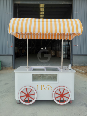 Chariot de vente de crème glacée de plage Chariot de crème glacée avec vitrine de réfrigérateur