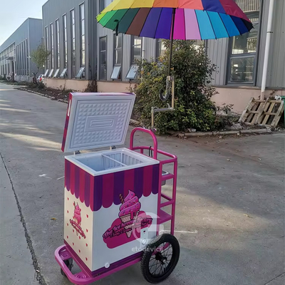 Chariots de poussée de crème glacée personnalisés chariot de crème glacée mobile avec parapluie