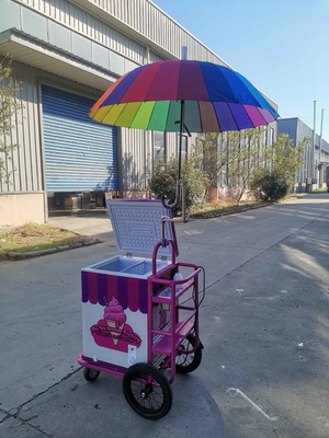 Chariots de poussée de crème glacée personnalisés chariot de crème glacée mobile avec parapluie