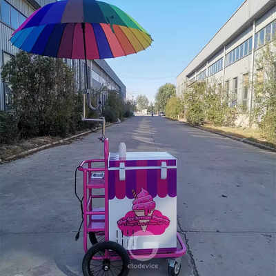 Chariot de poussée de crème glacée pour le commerce alimentaire mobile avec congélateur 80L