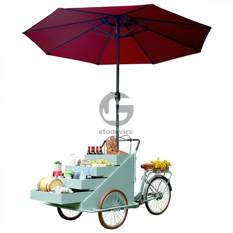 Chariot de vente de café mobile à trois roues, vélo de livraison de pizza pour la vente de rue en plein air